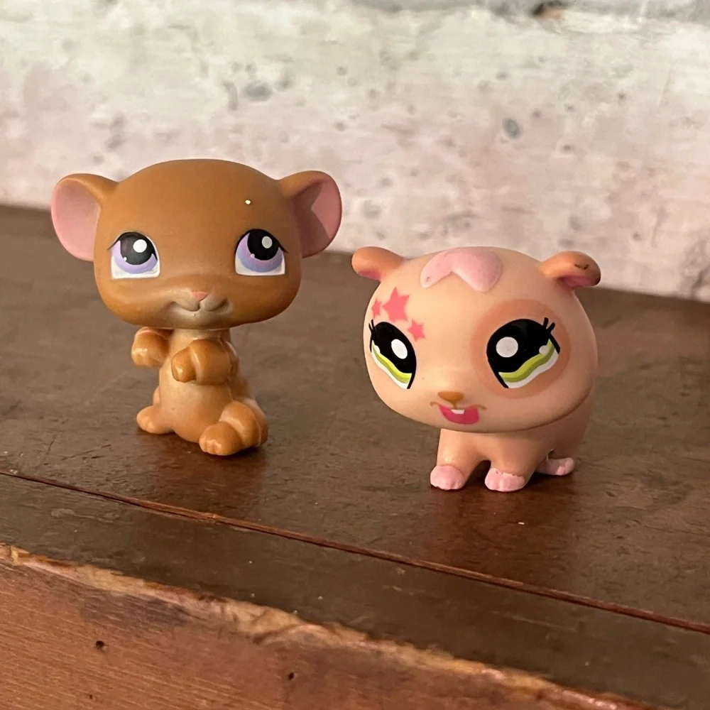 Littlest Pet Shop LPS Pair #1341 Tan And Pink‎ Stars Hamster & #324 Brown Mouse